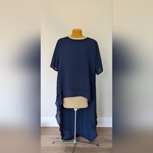 Prettygarden sz L Navy Blue Short Sleeve high low shirt